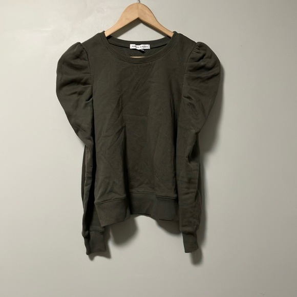 Rebecca Minkoff Janine Olive Green Puff Sleeve Sweatshirt - Picture 3 of 7